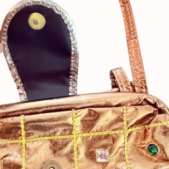 Vintage Baikal Gold Metallic Purse Retro Rhinestone Jewel Handbag Glam Party Bag - Picture 9 of 16
